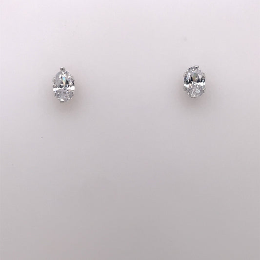 Silver CZ Oval Stud Earrings 627