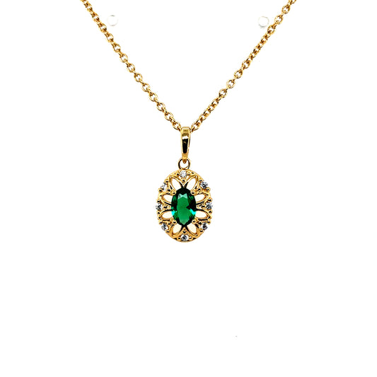Gold-plated Silver Emerald CZ Cluster Pendant SP6701