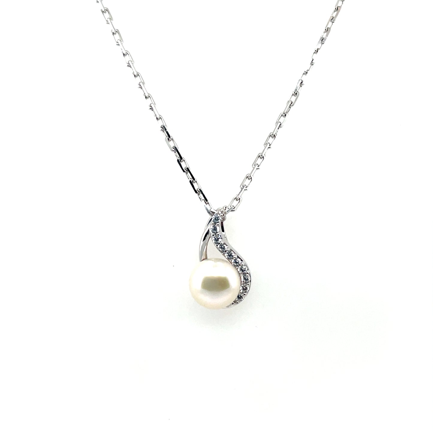 Sterling Silver CZ Freshwater Pearl Twist Pendant SP6706