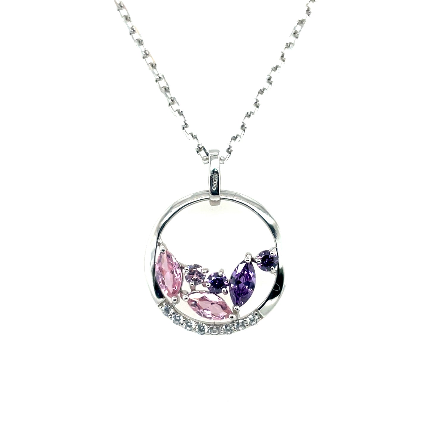 Sterling Silver Pink & Purple CZ Circle Pendant SP6728