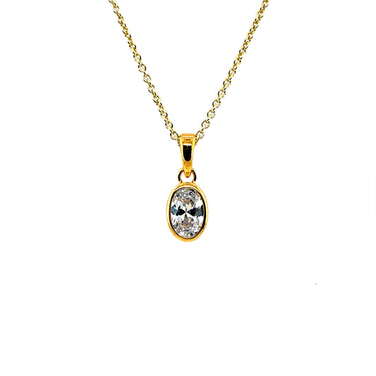 Gold-plated Silver CZ Oval Rubover Pendant SP6733