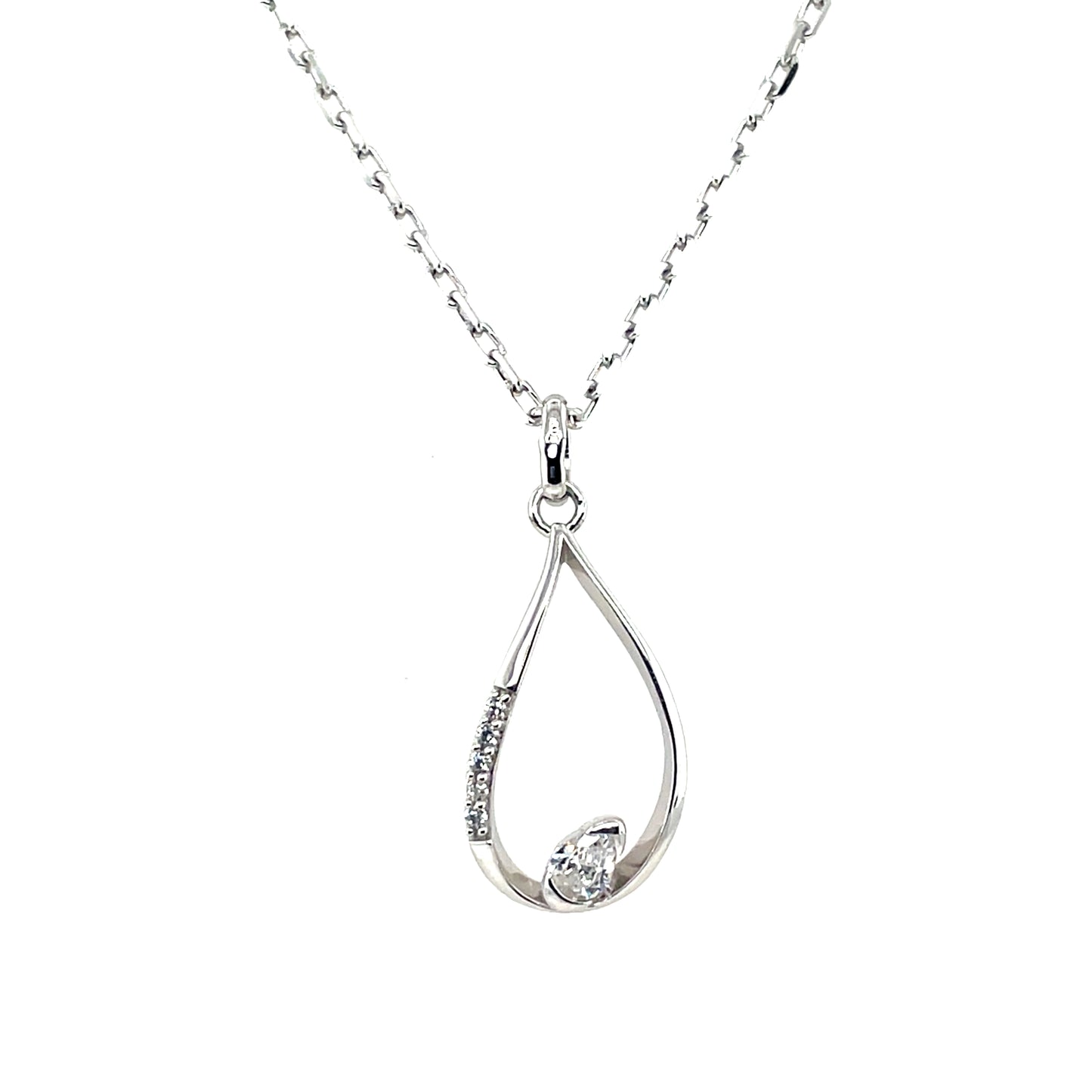 Sterling Silver CZ Teardrop Necklace SP6757