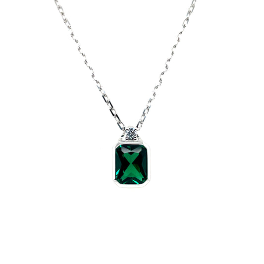 Sterling Silver Emerald CZ Rectangular Pendant SP6770/E