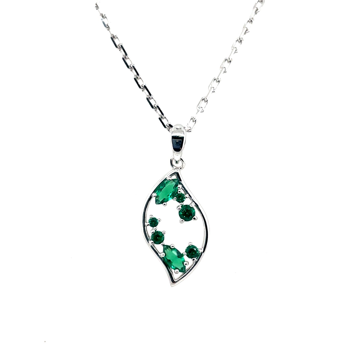Sterling Silver Emerald CZ Wavy Pendant SP6776/E