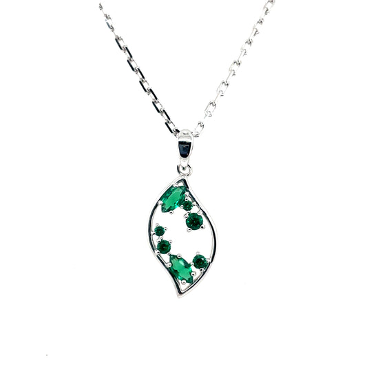 Sterling Silver Emerald CZ Wavy Pendant SP6776/E