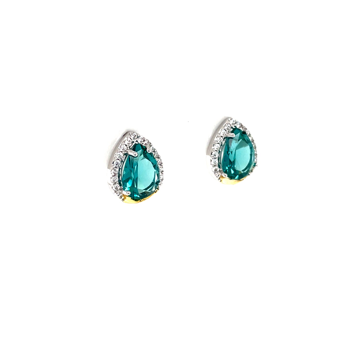 Sterling Silver Teal CZ Teardrop Earrings SE689/GN