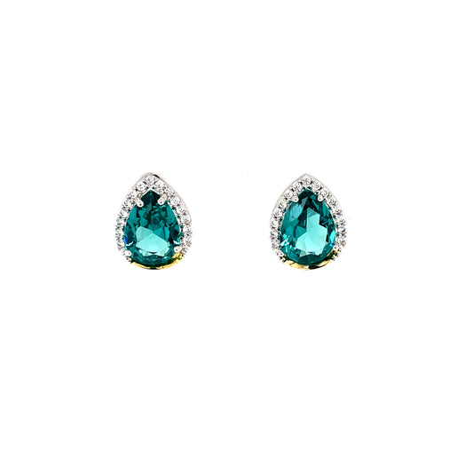 Sterling Silver Teal CZ Teardrop Earrings SE689/GN