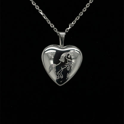 Sterling Silver Unicorn Heart Locket 702