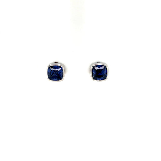 Sterling Silver Tanzanite CZ Rubover Stud Earrings SE711/TZ