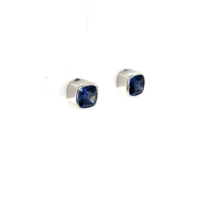 Sterling Silver Tanzanite CZ Rubover Stud Earrings SE711/TZ