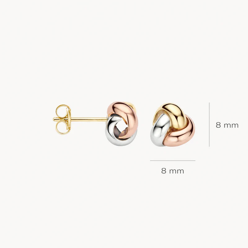 Blush Ear studs 7145WYR - 14k White, Yellow, Rose gold Knot Studs