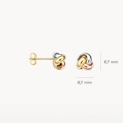 Blush Ear studs 7157WYR - 14k White, Yellow, Rose gold Knot Studs