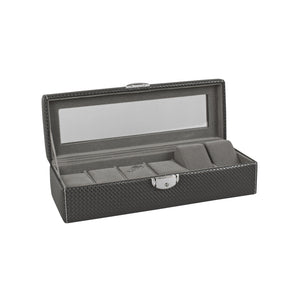 Weave-finish man-made leatherette watch case for 6 watches with glass lid 717663
