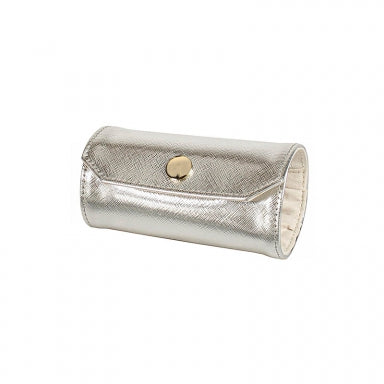 Silver-coloured embossed, leatherette jewellery travel roll