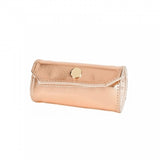 Glossy rose gold-coloured, embossed leatherette jewellery travel roll