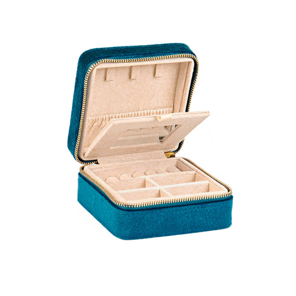 Square duck blue jewellery box in man-made velvet