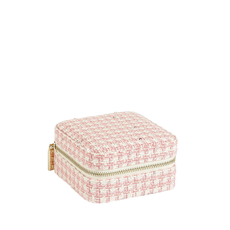 Square jewellery box with man-made pink tweed finish 718016