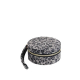 Round jewellery box with man-made blue and grey cheetah finish 718022