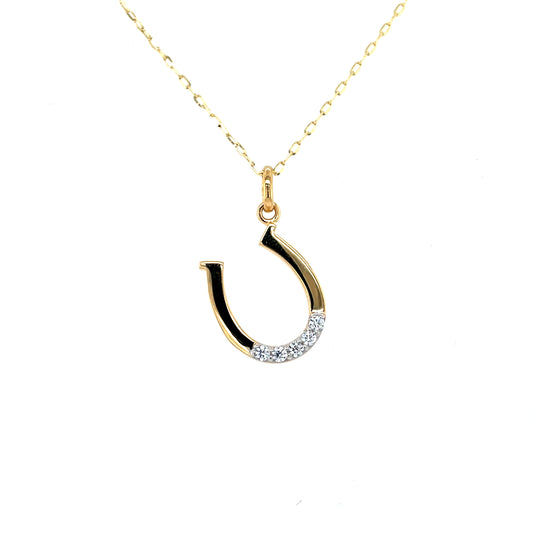 9ct Gold CZ Lucky Horseshoe Pendant GPZ441