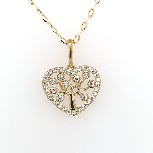 9ct Gold CZ Tree of Life Heart Pendant GPZ359