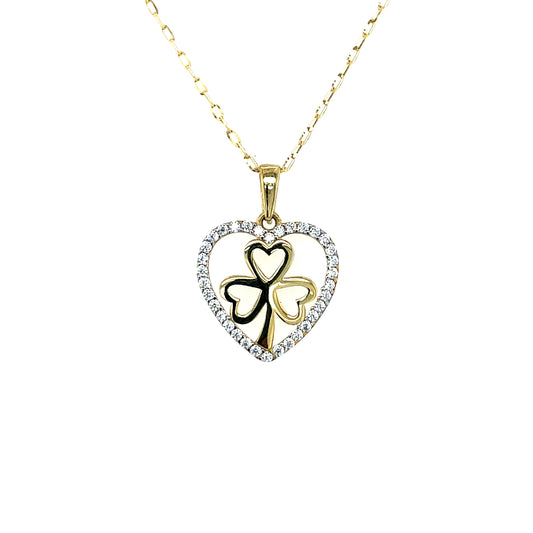 9ct Gold Shamrock in CZ Heart Pendant GPZ436