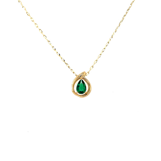 9ct Gold Syn Emerald Teardrop Pendant GPE48