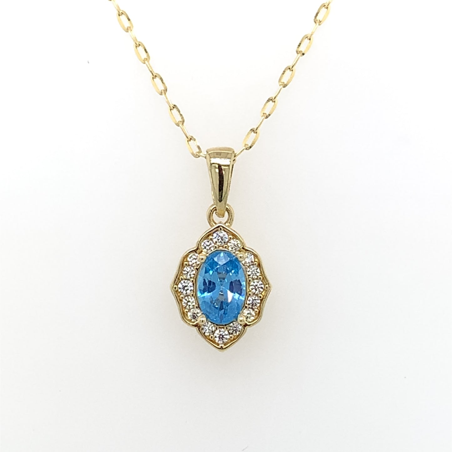 9ct Gold Blue Topaz/CZ Vintage Cluster Pendant GPX194