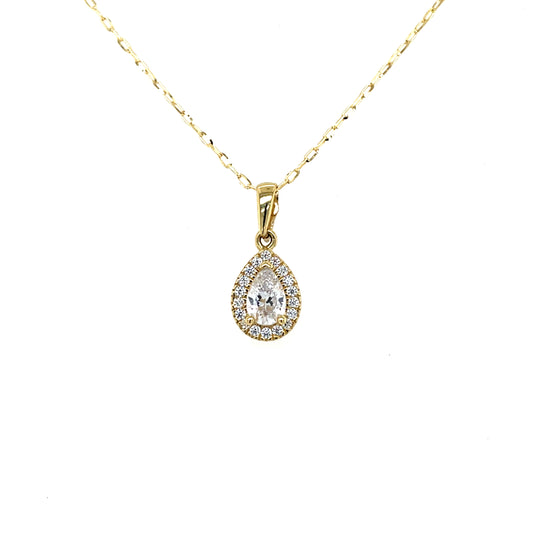 9ct Gold CZ Teardrop Halo Pendant GPZ443