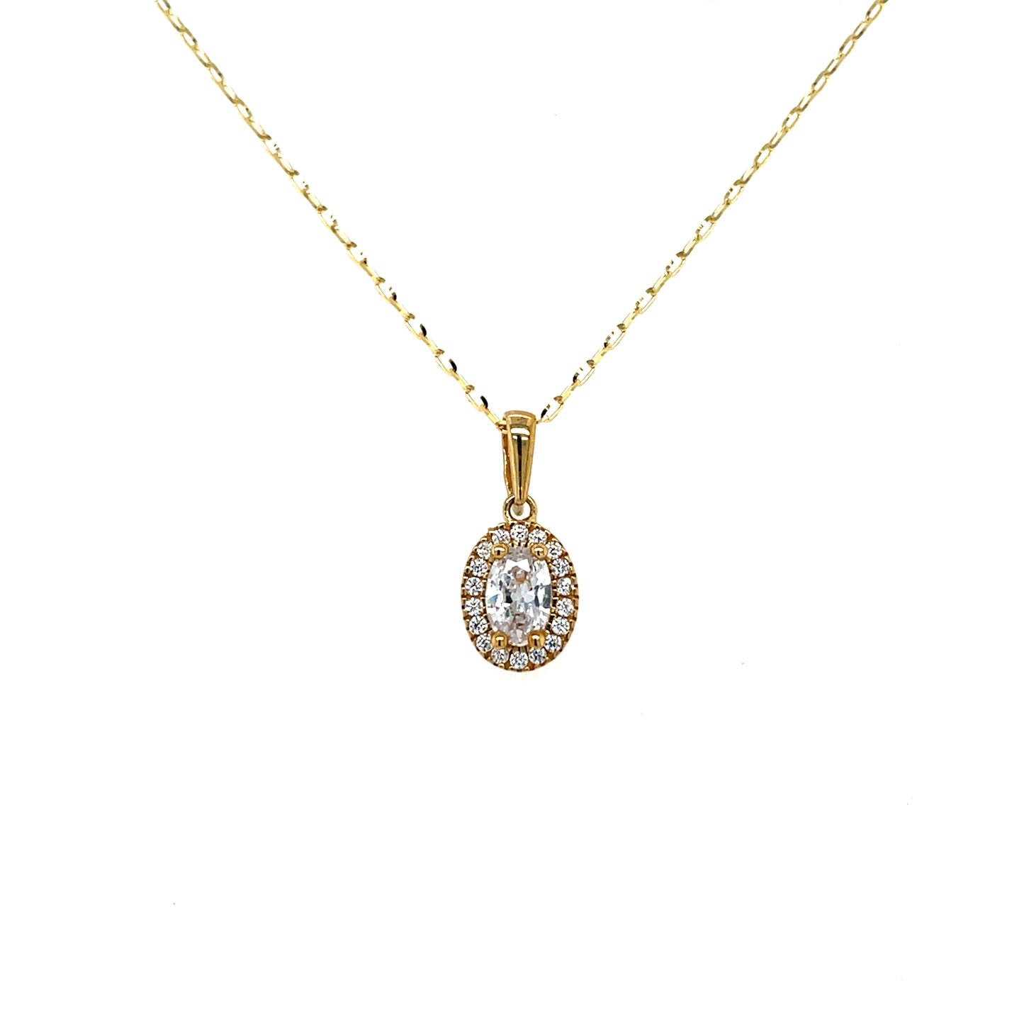 9ct Gold CZ Oval Halo Pendant GPZ444