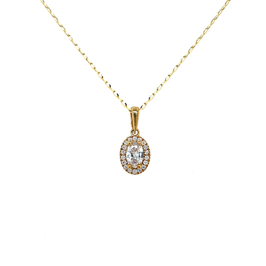 9ct Gold CZ Oval Halo Pendant GPZ444
