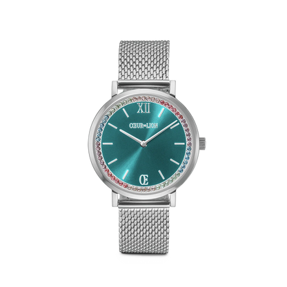 COEUR DE LION Watch Sparkling Sunray Teal Milanaise Silver 7650701706