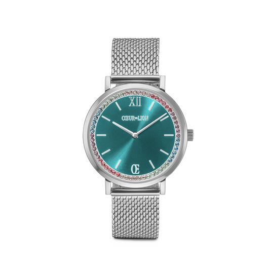 COEUR DE LION Watch Sparkling Sunray Teal Milanaise Silver 7650701706