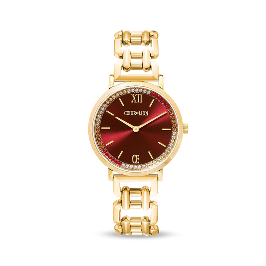 COEUR DE LION Sparkling Festive Red Statement gold Watch 7652741603