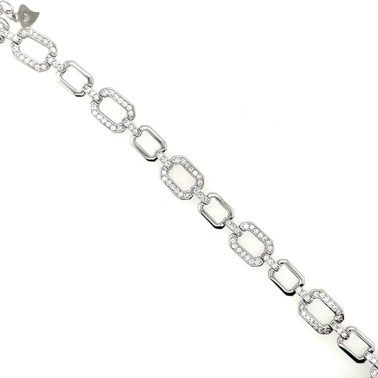Sterling Silver CZ Octagonal Links Bracelet SB8140
