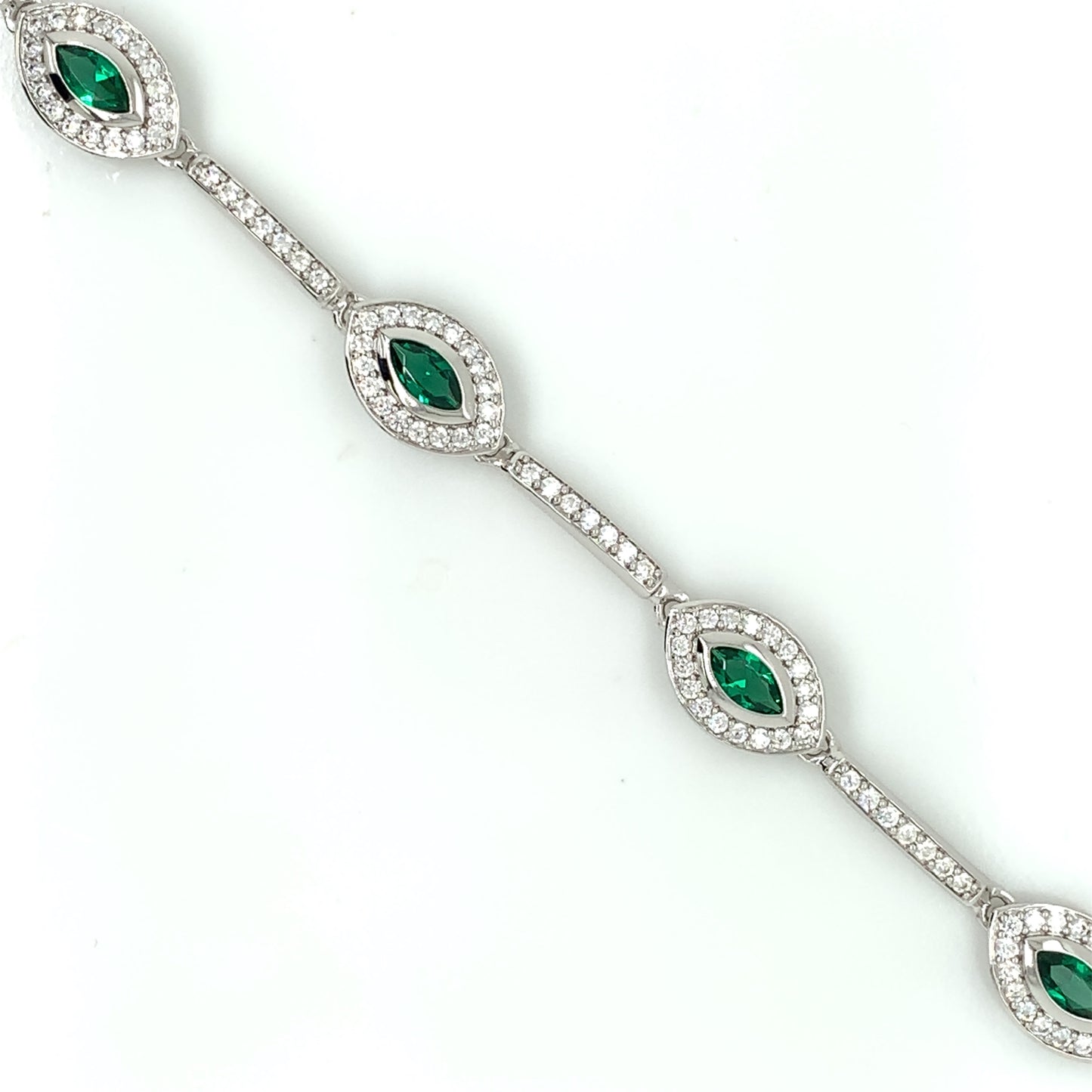 Sterling Silver Emerald CZ Marquise Bracelet SB8795/E