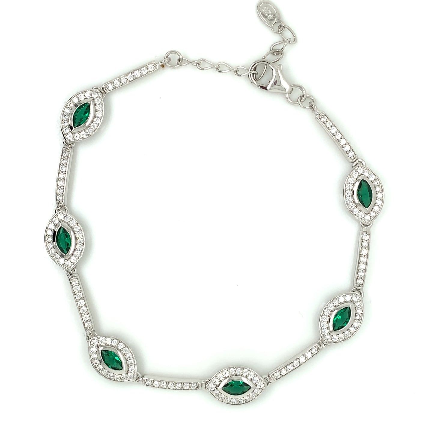 Sterling Silver Emerald CZ Marquise Bracelet SB8795/E