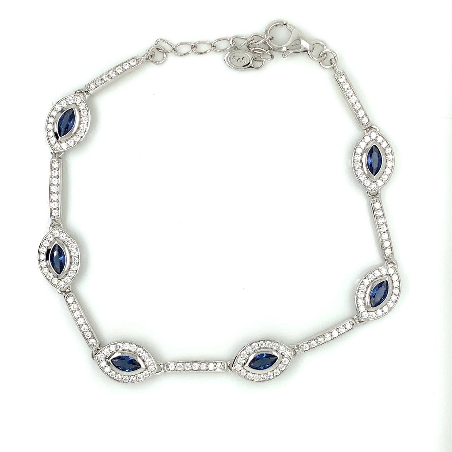 Sterling Silver Sapphire CZ Marquise Bracelet
