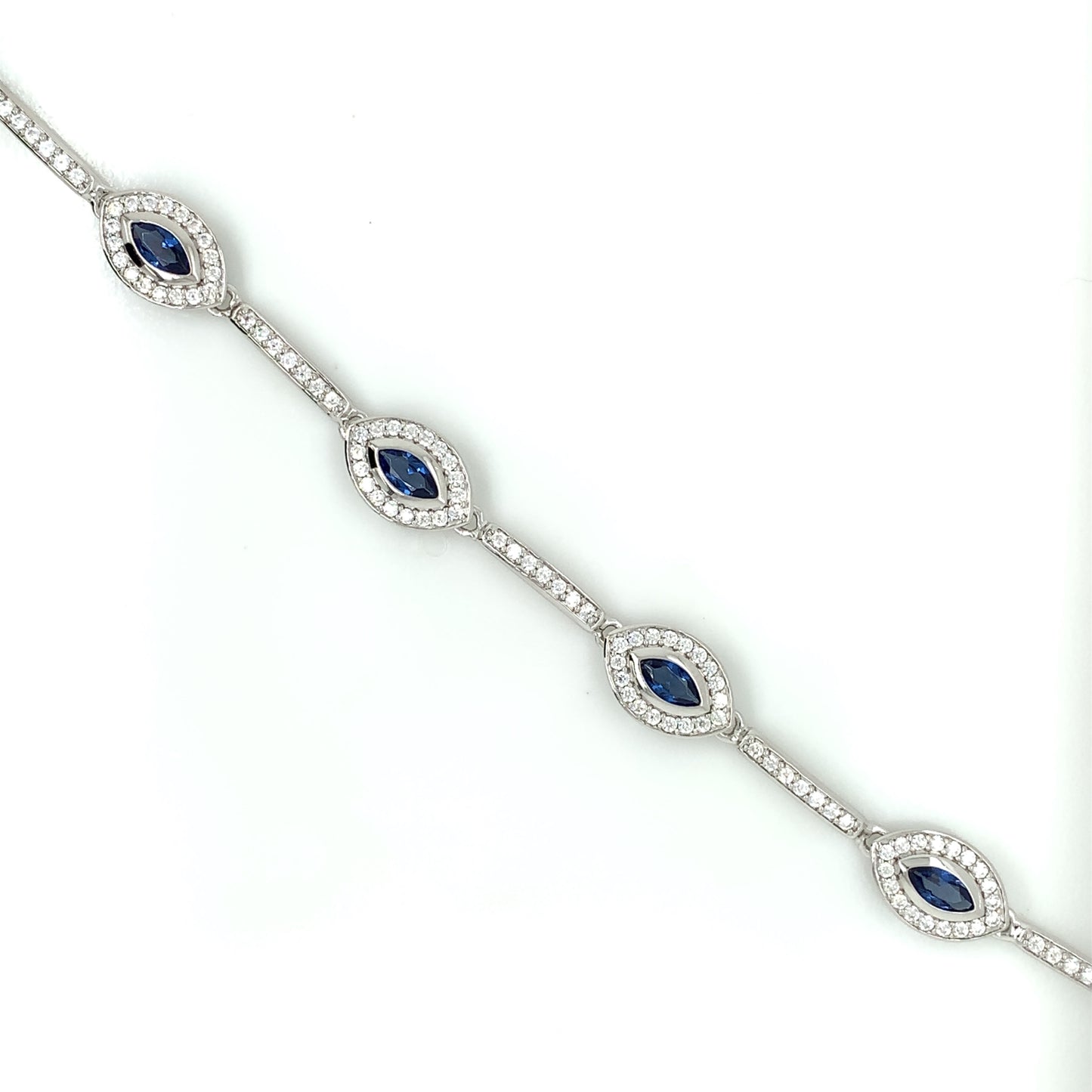 Sterling Silver Sapphire CZ Marquise Bracelet