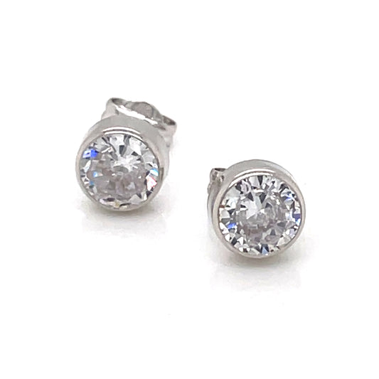 9ct White Gold 6mm Bezel CZ Stud  Earrings 88375WZ