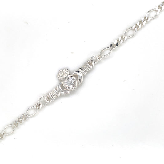 Sterling Silver Claddagh CZ Figaro Bracelet SB8906CZ