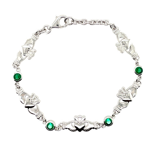 Sterling Silver Claddagh Green CZ Bracelet SB8945