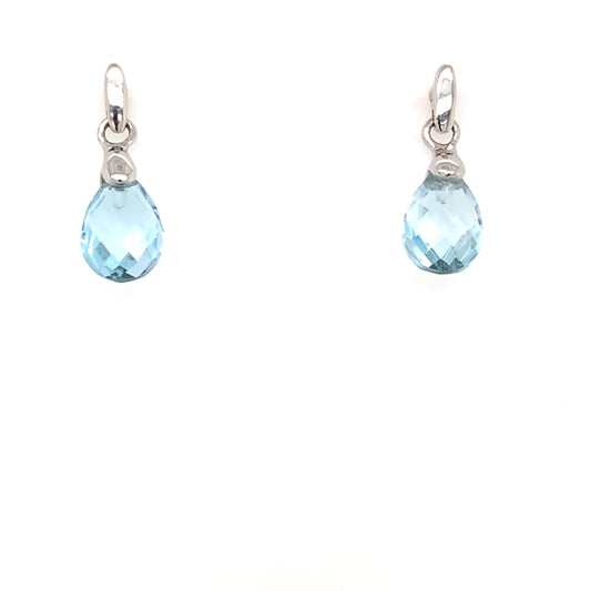 9ct White Gold Blue Topaz Briolette Teardrop Earrings GEX143