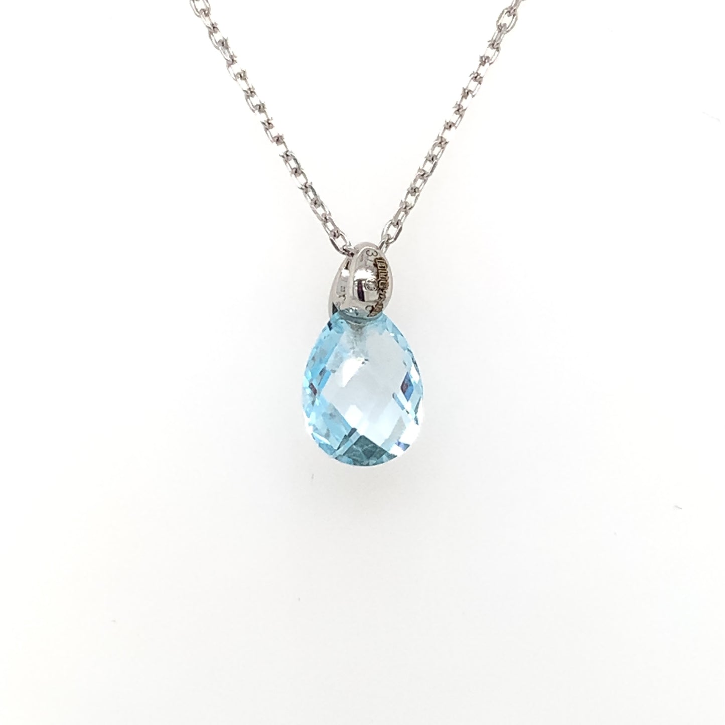 9ct White Gold Blue Topaz Briolette Teardrop Pendant GPX161