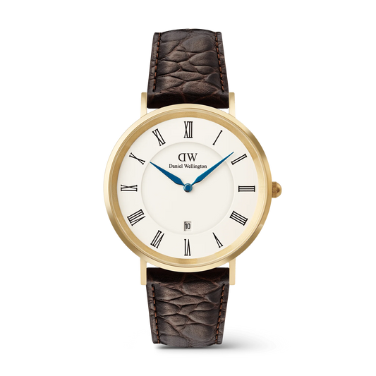 Daniel Wellington Classic Roman Numerals Date Dark Brown Croc Belly Gold DW00100912