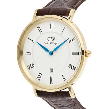 Daniel Wellington Classic Roman Numerals Date Dark Brown Croc Belly Gold DW00100912