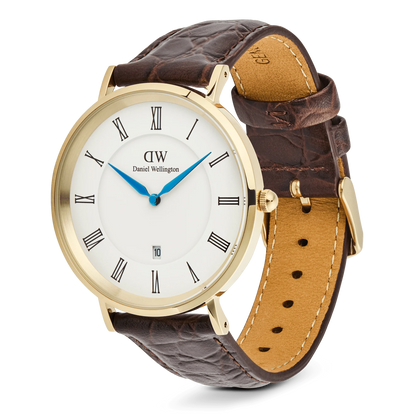 Daniel Wellington Classic Roman Numerals Date Dark Brown Croc Belly Gold DW00100912