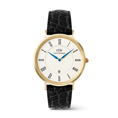 Daniel Wellington Classic Roman Numerals Date Black Croc Belly Gold DW00100915
