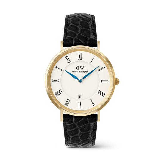 Daniel Wellington Classic Roman Numerals Date Black Croc Belly Gold DW00100915