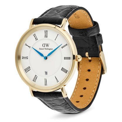 Daniel Wellington Classic Roman Numerals Date Black Croc Belly Gold DW00100915