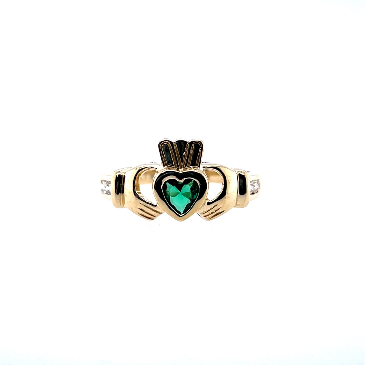 9ct Gold Emerald Cubic Zirconia Claddagh Ring GR501